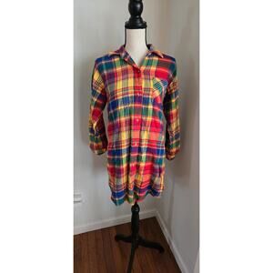Ralph lauren flannel tunic dress button down womens S